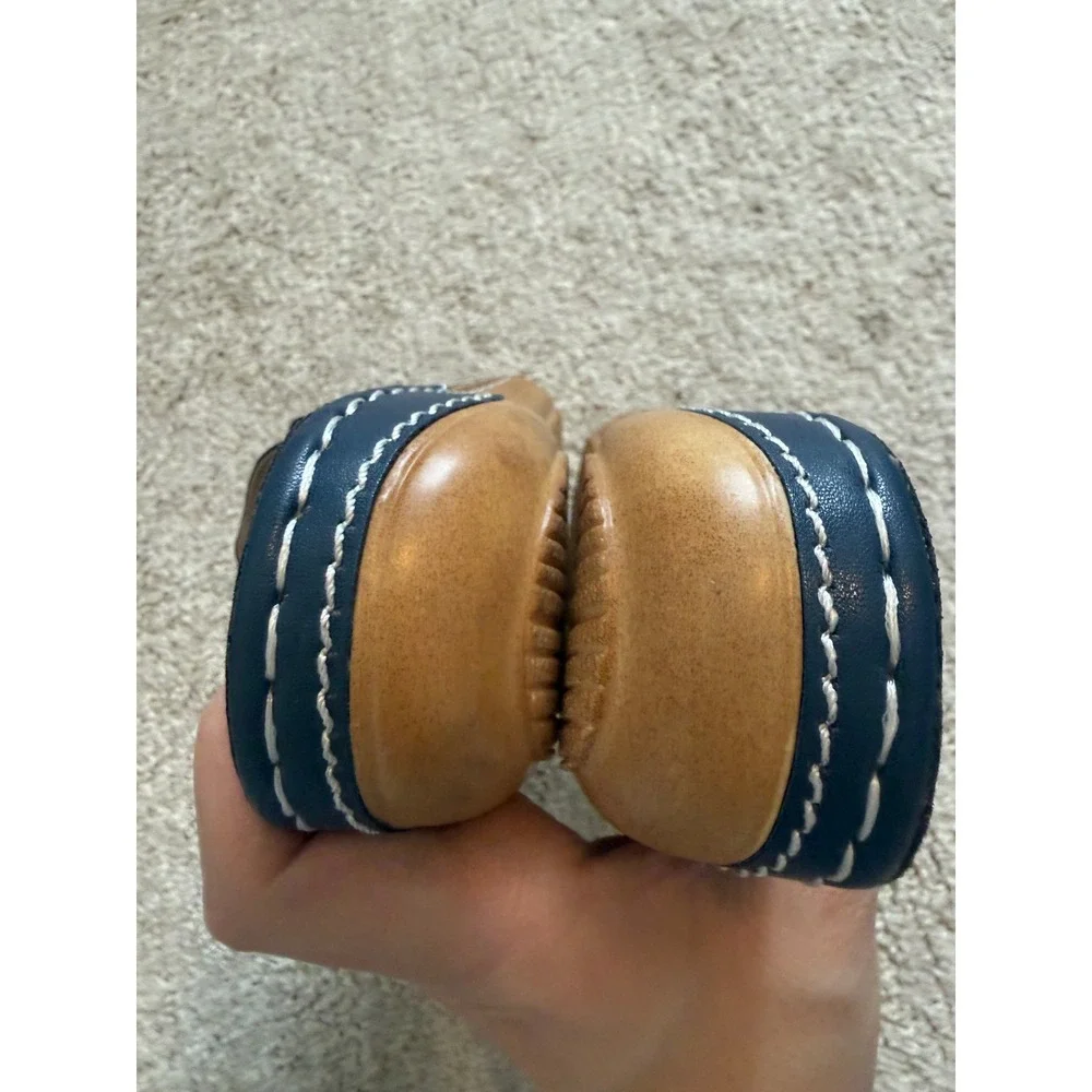Bunion Corrector Navy & Red Leather Flower Wedge Sandals‎ Size 38 EU Gently Worn